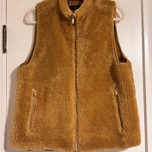 J. Crew Women's Light Brown Teddy Excursion Plush Faux Fur Zip Vest Size Large